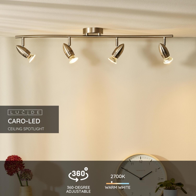 Lucide CARO-LED - Stropné bodové svietidlo - LED - GU10 - 4x5W 2700K - Satin Chrome